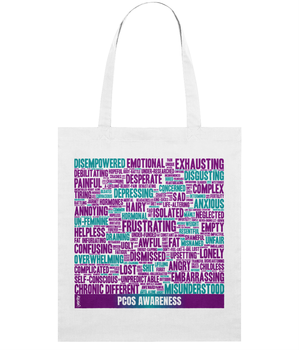 PCOS word cloud white tote bag (100% organic cotton)