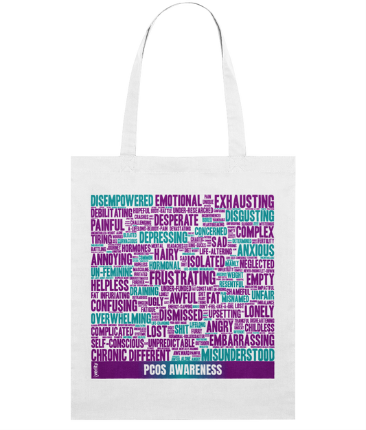 PCOS word cloud white tote bag (100% organic cotton)