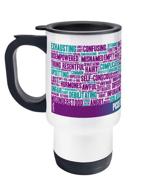 PCOS wordcloud stainless steel travel mug (14oz)