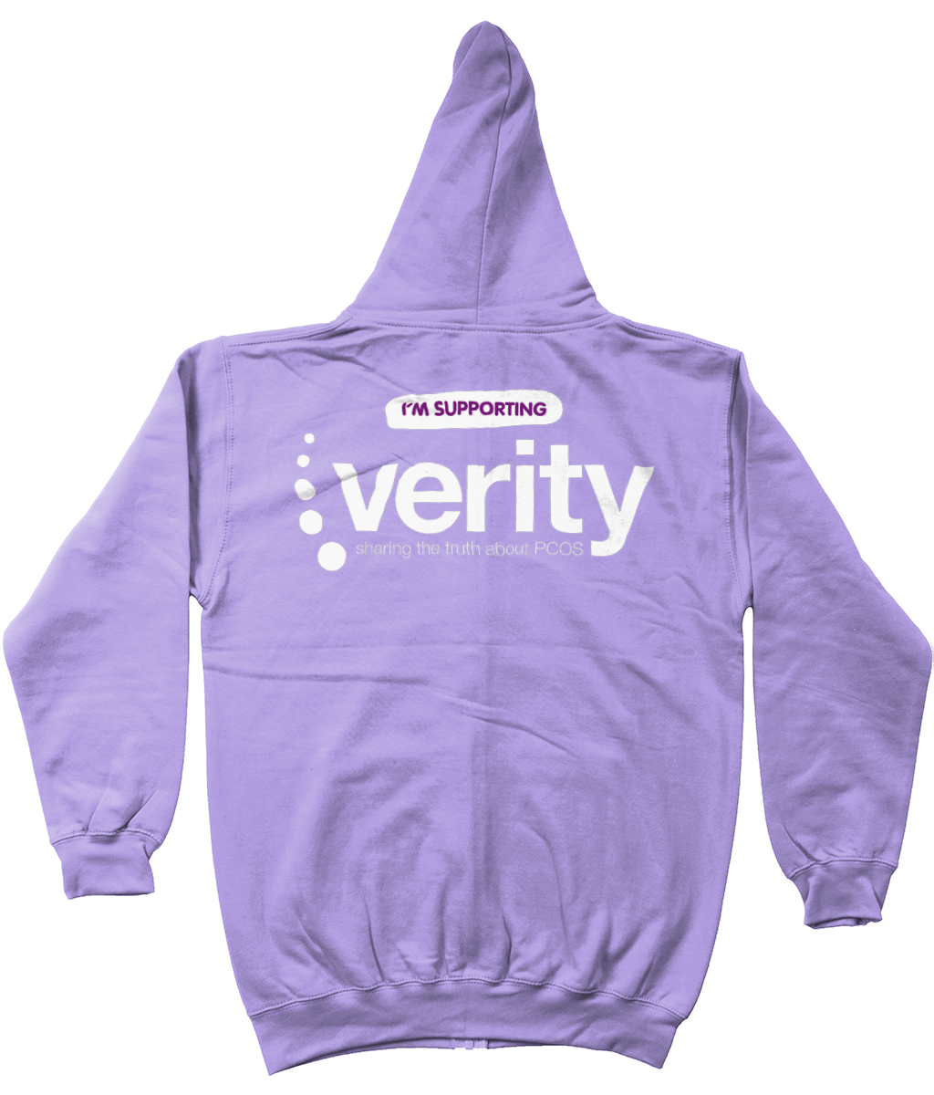 Zip-up fundraising hoodie with white logo