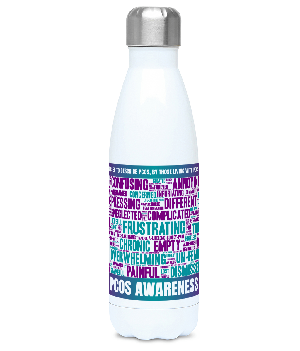 PCOS word cloud stainless steel drink bottle (500ml)