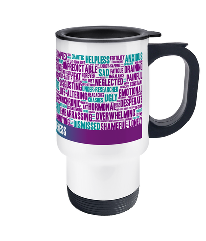 PCOS wordcloud stainless steel travel mug (14oz)