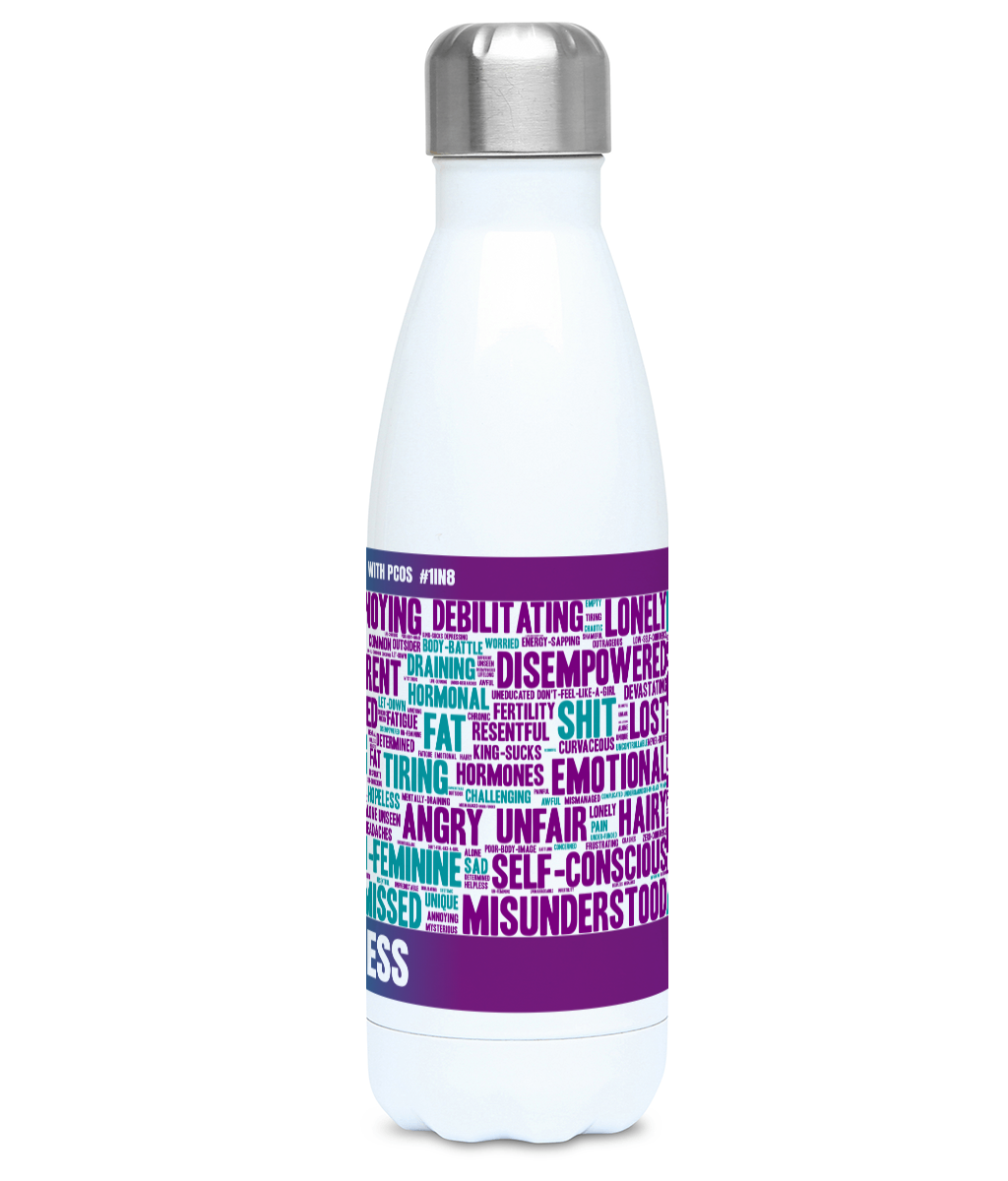 PCOS word cloud stainless steel drink bottle (500ml)