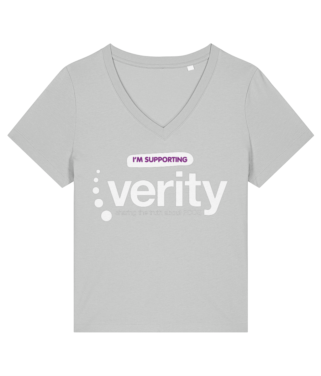 100% organic v-neck fundraising tshirt with white logo