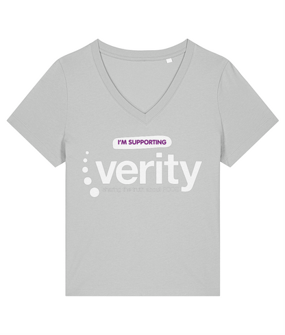 100% organic v-neck fundraising tshirt with white logo